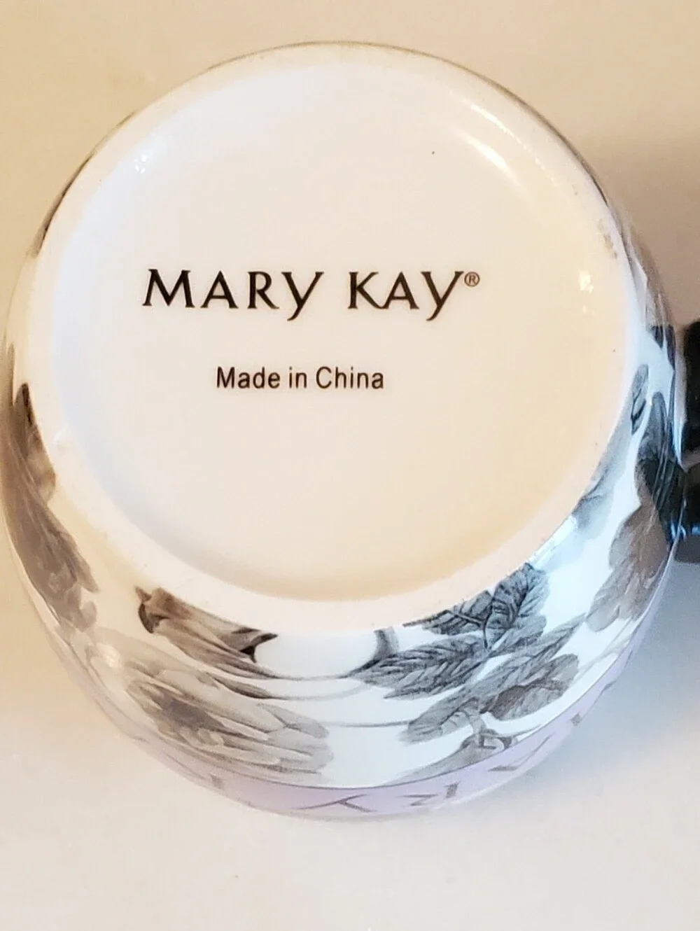 Mary Kay Black, White & Lavendar Floral Logo Ceramic Mug.